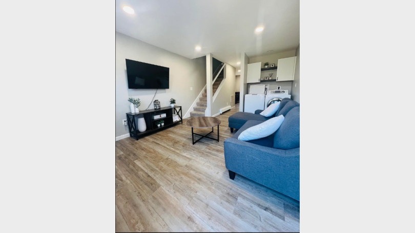 living room + washer/dryer