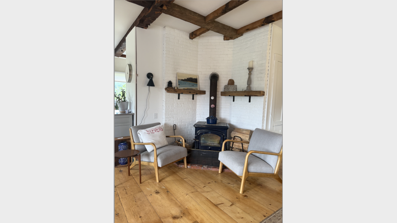 Woodstove and fireplace nook
